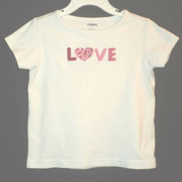 Gymboree Girls Size 4 Shirt White With "LOVE" Applique Rhinestones Short Sleeves - Picture 1 of 4